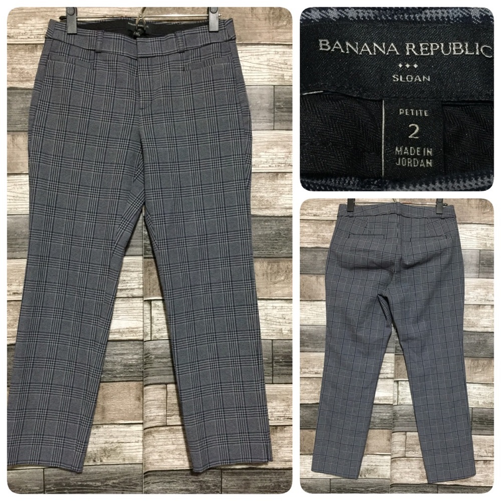 Banana Republic Sloan Plaid Pants Women’s 2P Gray Blue Stretch (Inseam 25.5)